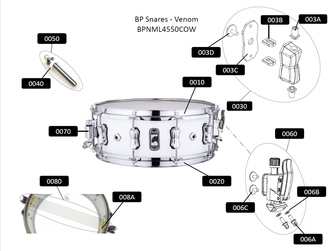 Mapex Snare Drums Black Panther Venom Snare - Complete View schematic