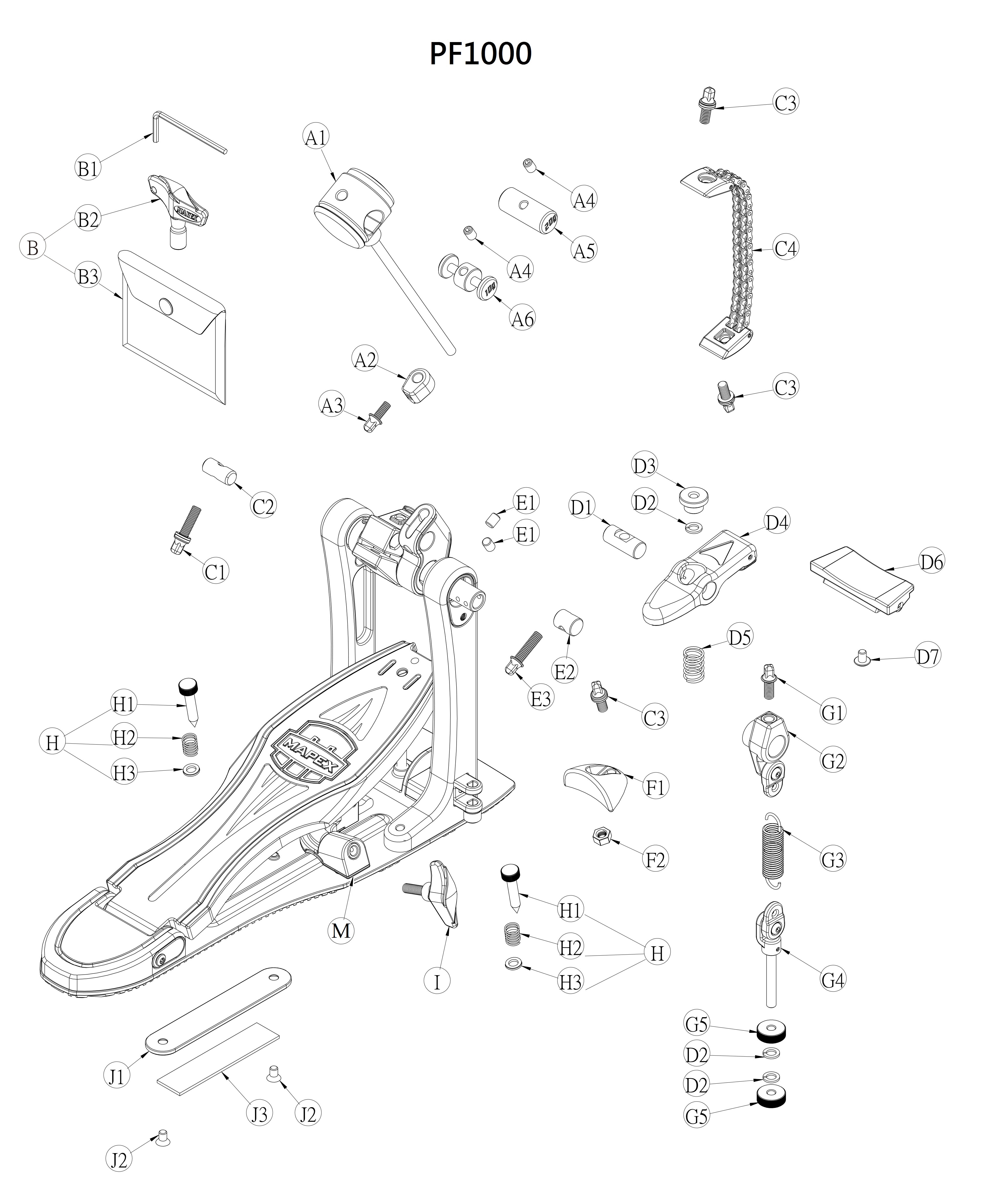 Mapex Hardware Bass Drum Pedals Falcon Single PF1000 - PF1000 Schematic schematic